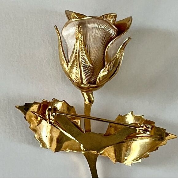 Vintage Two Tone Silver Gold Tone Rose Brooch - Picture 10 of 12